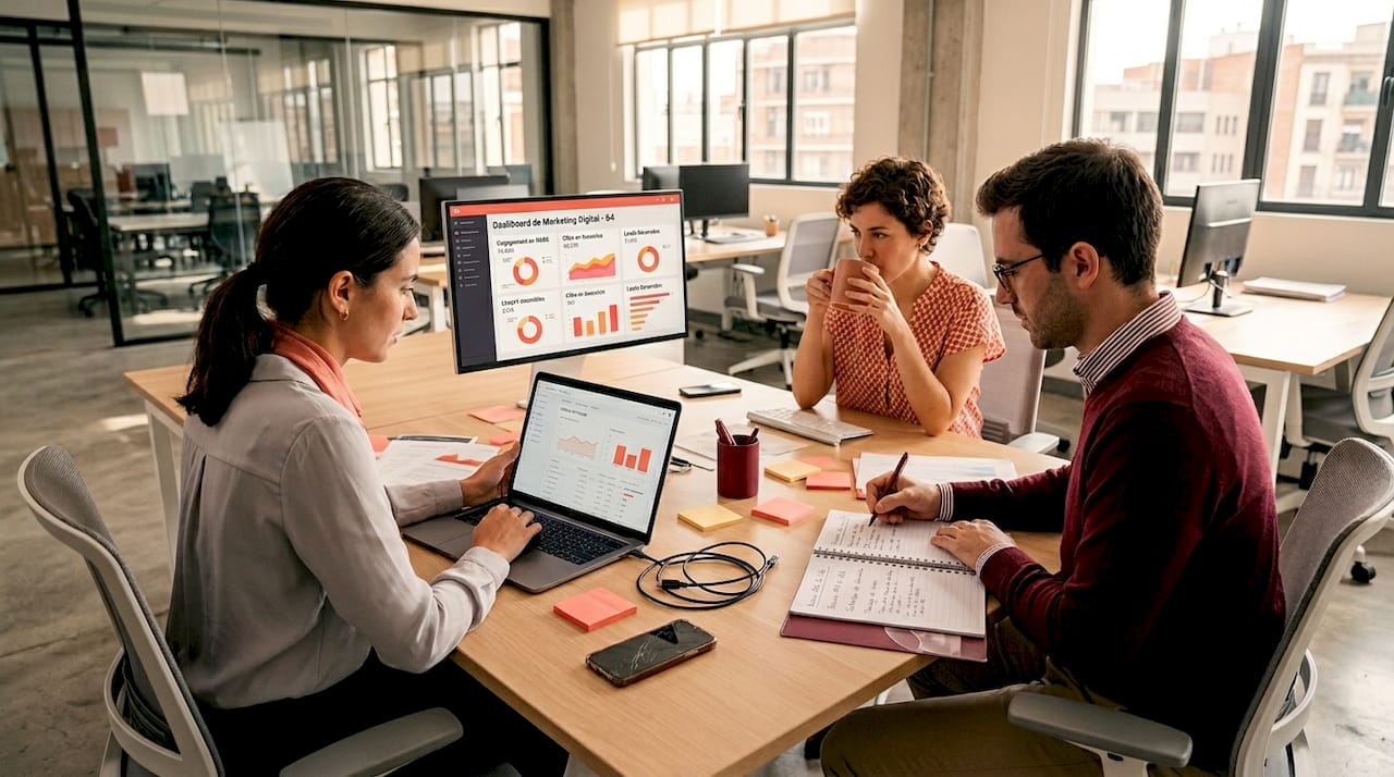 Equipo desarrollando una estrategia de marketing digital