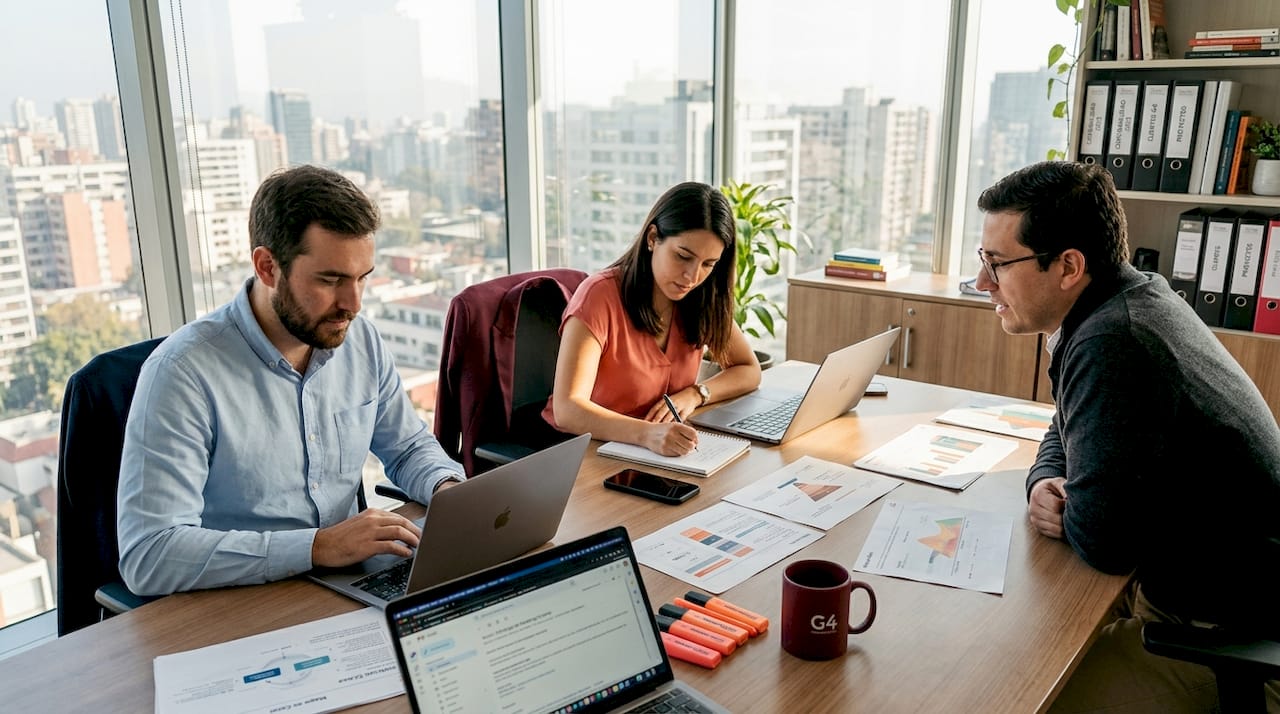 El equipo trabaja de manera conjunta para desarrollar la estrategia de marketing digital orientada a atraer clientes.