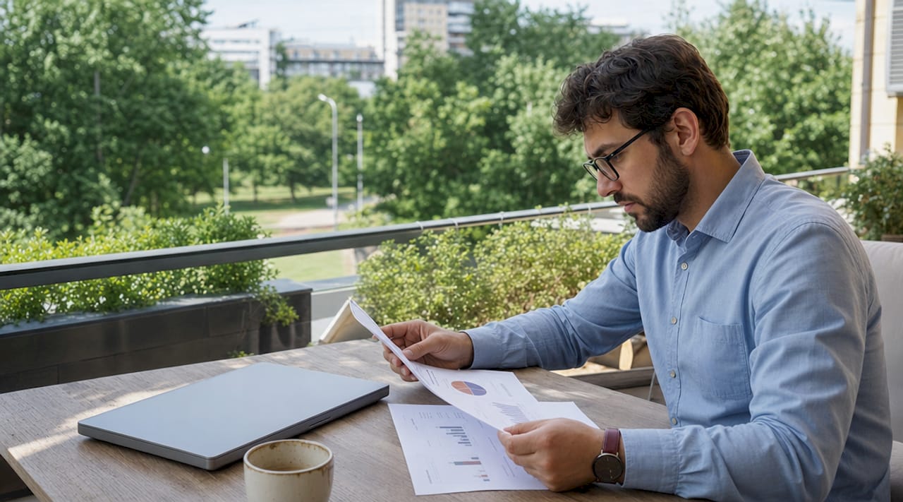 Especialista analizando métricas de posicionamiento web en su puesto de trabajo