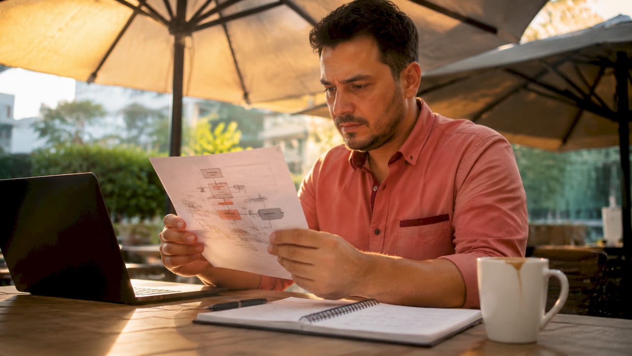 Especialista analizando el flujo de trabajo de inbound marketing en su lugar de trabajo
