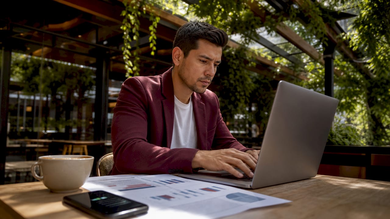 Emprendedor gestionando su negocio de ventas online desde su oficina en casa.